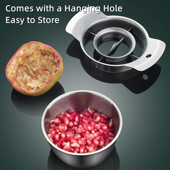 304 Stainless Steel Pomegranate Peeling Tool, Pomegranate Deseeder, Pomegranate Deseeder Tool, Includes Cutter, Bowl, And Wooden Hammer for Easy Deseeding, for Home Kitchen (2PCS)
