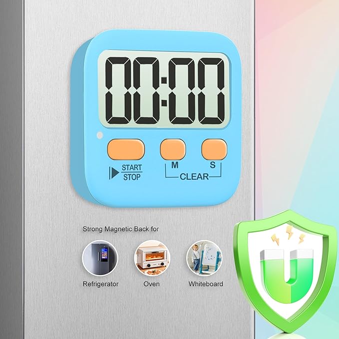 Antonki 2 Pack Digital Timer for Kids, Magnetic Countdown Kitchen Timers for Cooking, Egg, Classroom, Teacher, Exercise, Study, Oven - Battery Included