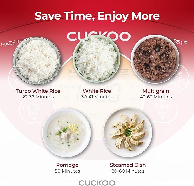 CUCKOO Micom Rice Cooker 6 Cup Uncooked / 12 Cup Cooked, Korean Fuzzy Logic Rice Cooker Small with Delay Timer & Keep Warm Setting, Versatile Food Steamer with Non-Stick Inner Pot, Red (CR-0351F)