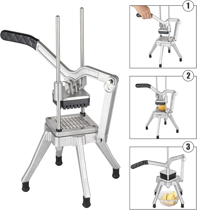 ROVSUN Commercial Vegetable Chopper French Fry Cutter Stainless Steel w/ 4 Sizes Blades, Fruit Potato Slicer, 1/2", 3/8", 1/4" & 8-Wedge Blades and Pusher Blocks for Restaurants, Home & Kitchen