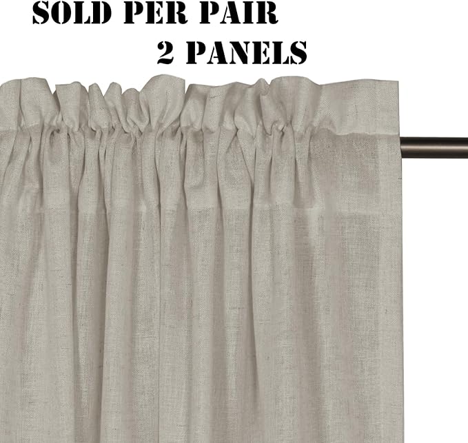 H.VERSAILTEX Linen Curtains Elegant Natural Linen Blended Curtains Energy Light Filtering/Rod Pocket Window Treatments Panels/Drapes for Living Room (Set of 2, Oatmeal, 52 inch W X 108 inch L)