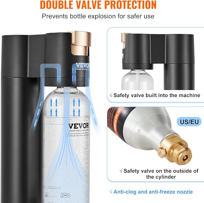 VEVOR Sparkling Water Maker, Soda Maker Machine for Home, Soda Maker with BPA-free 1L PET Bottle, CO2 Cylinder(Not Contain CO2 GAS), Compatible with Mainstream Screw-in 60L CO2 Cylinder