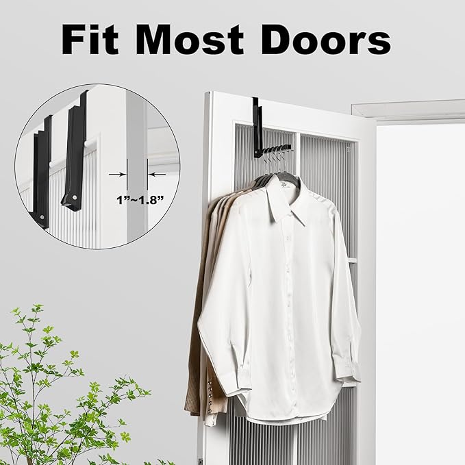 Over The Door Hooks Hanger for Clothes, 1 Pack Foldable Over The Door Drying Rack for Laundry, Overdoor Hanger Hook with 6 Groves for Towel, Coat, Black