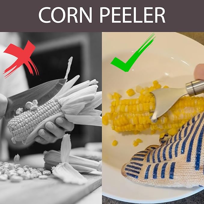 2 Pack Stainless Steel Corn Peeler and Stripper Tool Set, Cob Corn Kernel Remover Tool, Maize Thresher With Ergonomic Handle For Kitchen Gadget, Easy to Use and Clean