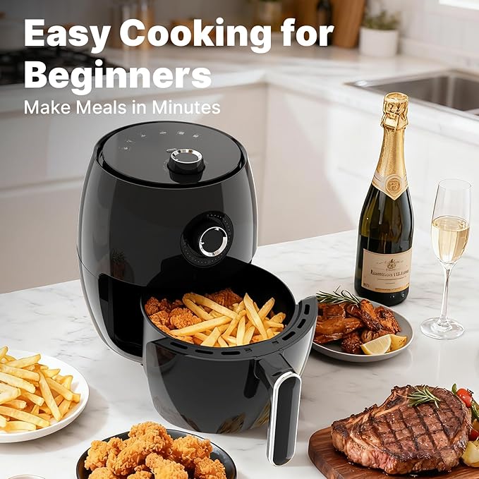 Compact Air Fryer Small, 2.1QT, 4-in-1 Small Mini Airfryer Compact, Bake, Roast, Reheat, 98% Less Oil, Adjustable Temperature & Timer, Quiet, Nonstick & Dishwasher Safe Basket, BPA-Free, Black