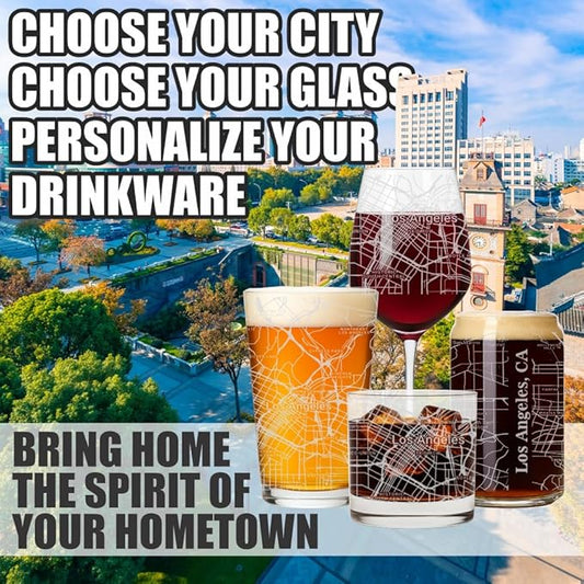 Blue Ridge Mountain Gifts - Los Angeles Souvenir - California Glassware Gift, Etched City Map, Laser Engraved and Dishwasher Safe
