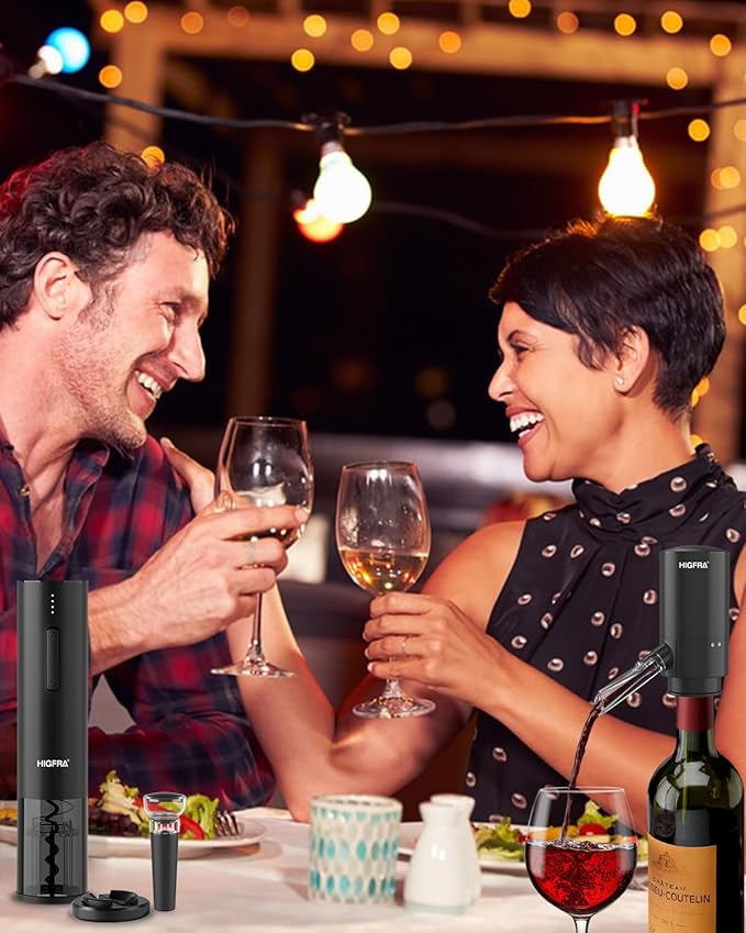 Rechargeable Electric Wine Opener Set - All-in-One Premium Wine Gift with Wine Aerator, Vacuum Stopper and Foil Cutter - Perfect for Christmas, Home, Bar, and Party Use-Day Gifts for Dad