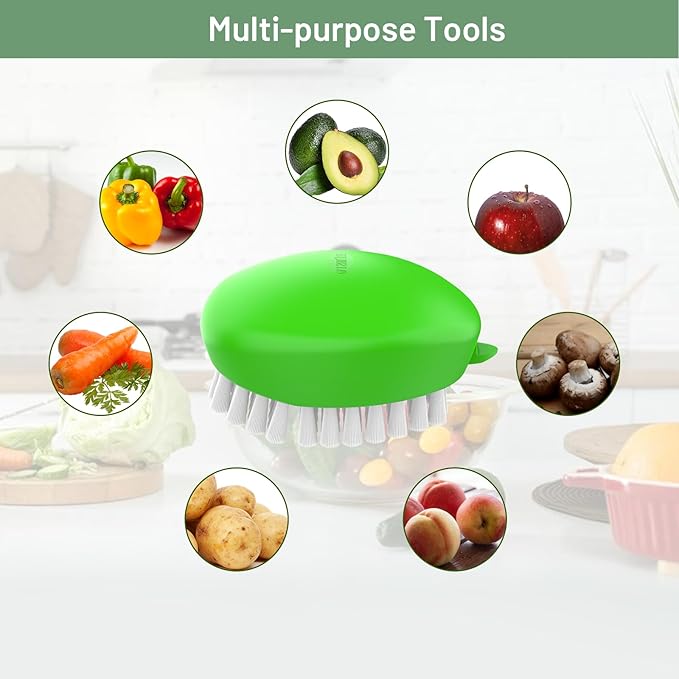 Vegetable Brush – Dual Bristles Veggie Brush & Non-Slip Grip Potato Scrubber for Root Vegetables Fruit and Vegetable Brush • Your Kitchen Essential (Green 2-Pack)