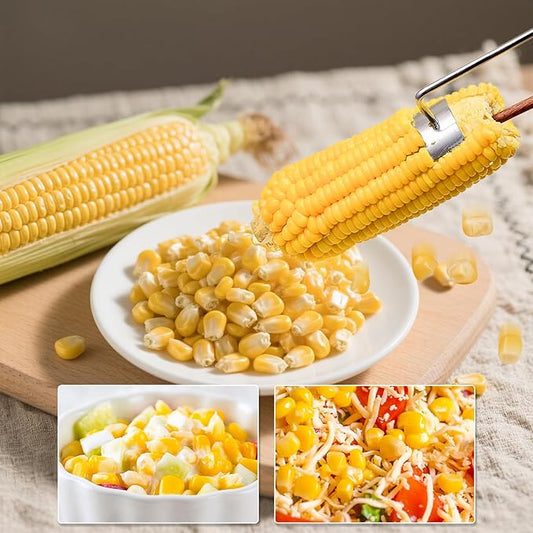 Corn Peeler for Corn on the Cob, 2025 Upgraded Wooden and Stainless Steel Handle Corn Stripper for Corn on the Cob, Corn Cob Stripping Tool Easy to Clean for Home Kitchen and Outdoor Cooking (2 Pcs)