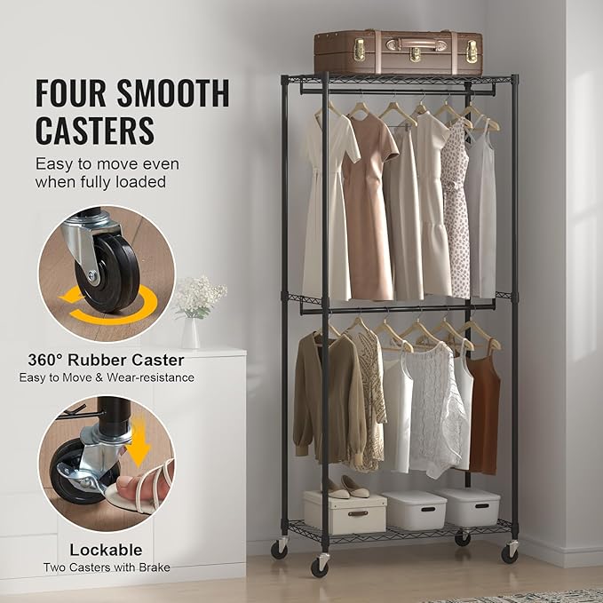 VEVOR Clothing Garment Rack, Heavy Duty Closet Wardrobe, Adjustable Tiers Clothes Racks with Steel Frame, for Bedroom, Clothing Store, Hallway