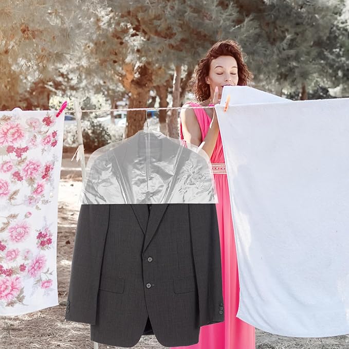 Housoutil 10Pcs Clear Plastic Garment Bags Clothes Shoulder Covers Dustproof Hanging Clothing Protectors for Coats Suits Storage and Travel