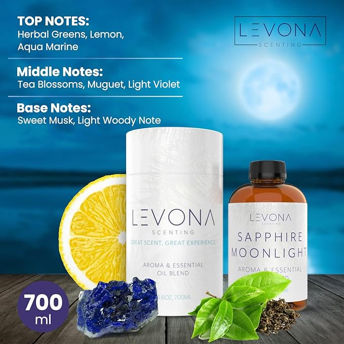 Levona Scent Essential Oil - Fresh Aroma for Home, Office, Hotel & Spa, Perfect in Humidifiers and Diffusers, Luxury Fragrance, with Lemon & Aqua Marine Notes - 700ml/ 23 fl oz, Sapphire Moonlight