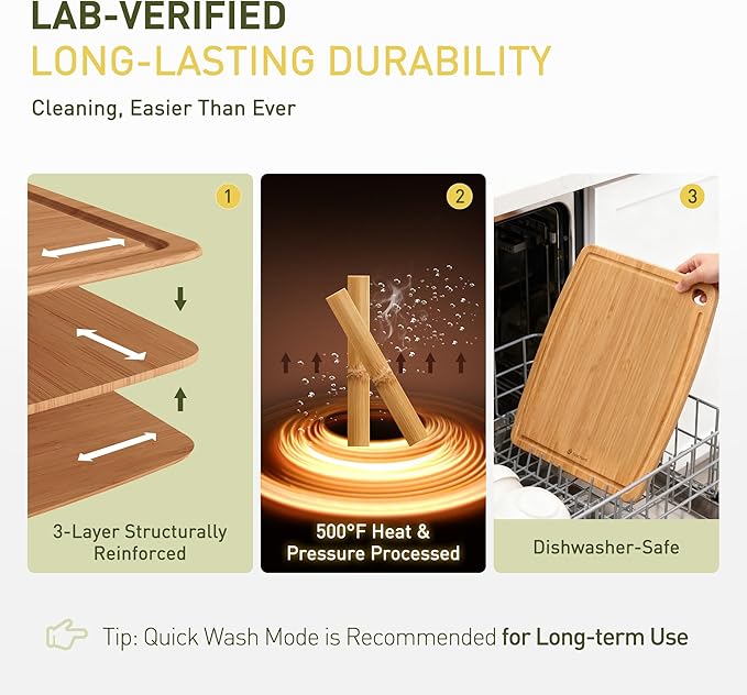 Lightweight Durable Bamboo Cutting Board with Non-Slip Feet, Extra Large Big Wood Cutting Boards for Kitchen with Juice Groove, Wooden Charcuterie & Chopping for Fruit, Vegetables & Cheese