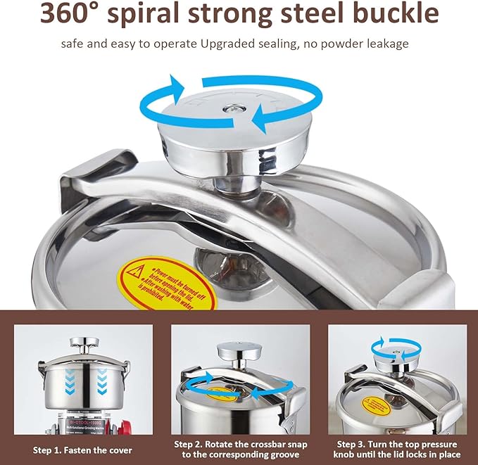 Electric Grain Mill Grinder 2000W Dry Material Grinding Machine 800g Stainless Steel Pulverizer 36000r/min High-speed Grain Mill 270° swingable Superfine powder for Home and Commercial 800g
