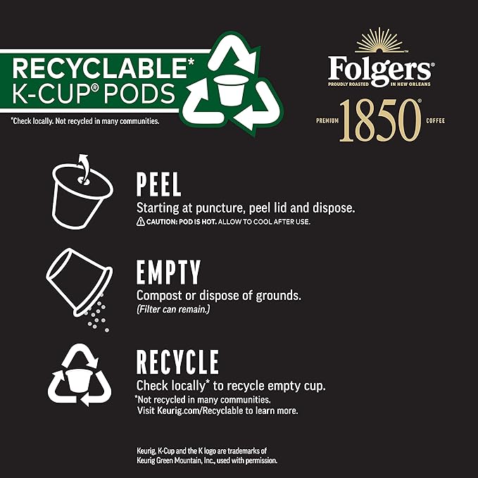 1850 by Folgers Pioneer Blend Medium Roast Coffee,10 Keurig K-Cup Pods