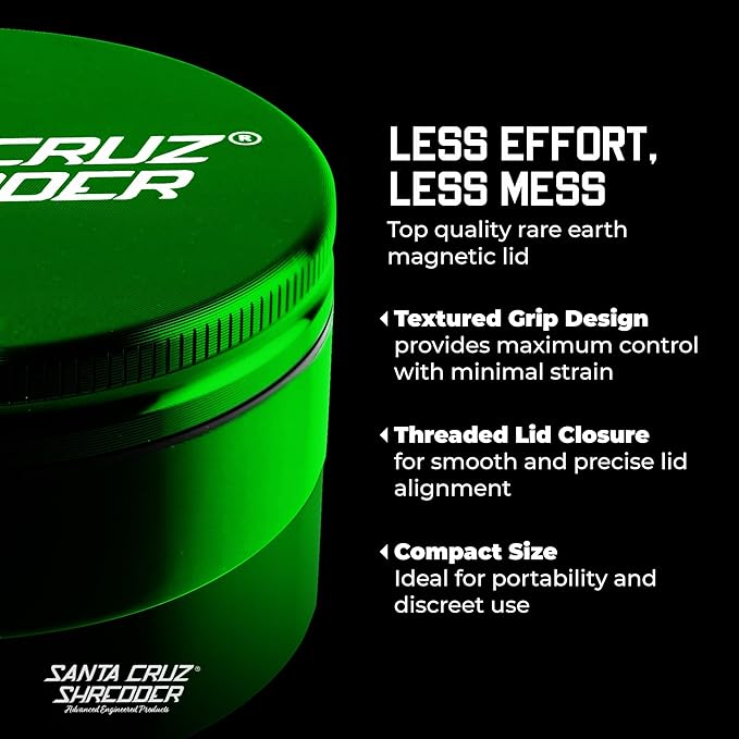 Santa Cruz Shredder Jumbo Metal Herb Grinder Knurled Top for Stronger Grip 2-Piece 4" (Green)