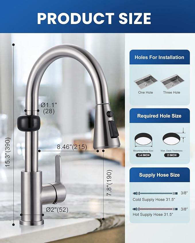 Touchless Kitchen Faucet Motion Sensor - Activated Smart Hands Free Kitchen Faucets with Pull Down Sprayer Single Handle Kitchen Sink Faucet,Brushed Nickel