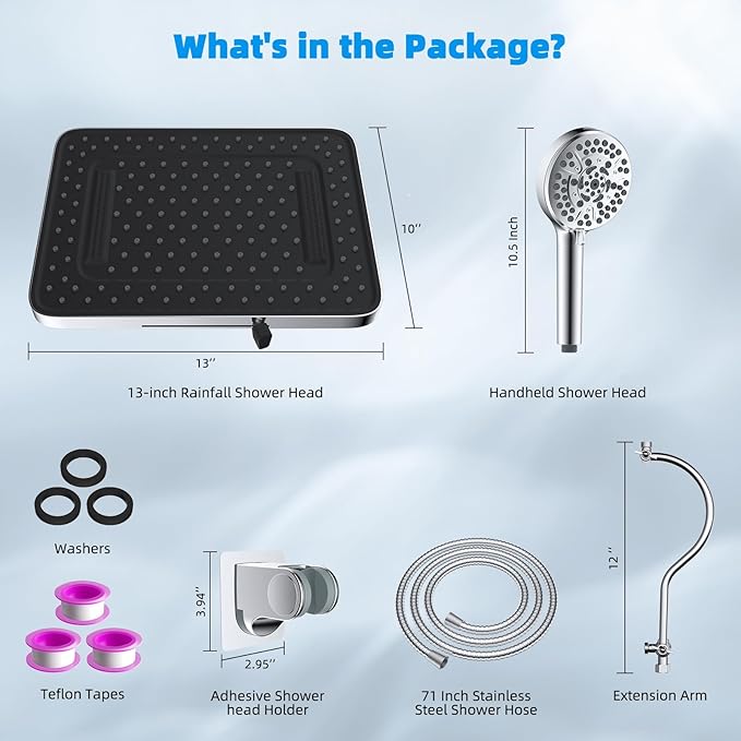 Hibbent cUPC Certified High Pressure 13'' Dual Shower Head Combo with 10-mode Handheld Spray, Upgraded Rainfall 5-spray Shower Head, 12'' Adjustable Extension Arm, 71'' Hose, Showerhead Holder, Chrome