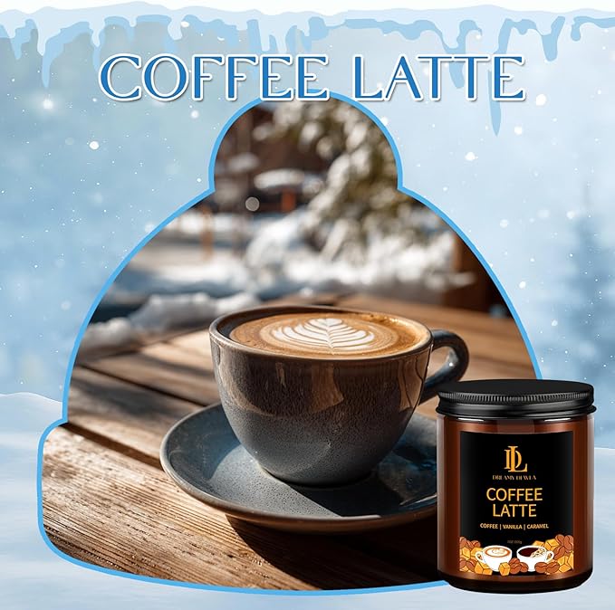 Winter Candle Coffee Latte Scented, Natural Soy Candles for Home Scented, 7oz Holiday Candle with 50hr Burn Time, Aromatherapy Candles Winter Holiday Gifts for Women Men