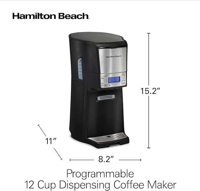 Hamilton Beach One Press Programmable Dispensing Drip Coffee Maker with 12 Cup Internal Brew Pot, Water Reservoir, Black with Chrome (48464)