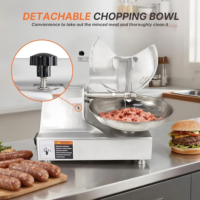 Hakka Commercial 5.5 L Multifunction 15in Meat Bowl Cutter Mixer and Buffalo Chopper Food Processor Heavy Duty Food Mixing Meat Grindering Meat Chopping Machine