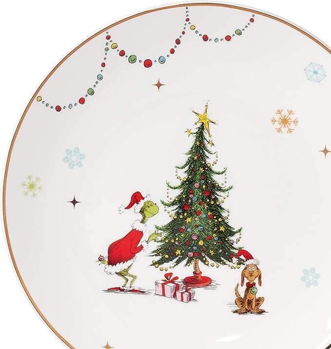 Lenox 895052 Merry Grinchmas Dinner Plates, Set Of 4, Green, 10.75', Christmas Drinkware, Holiday Hosting