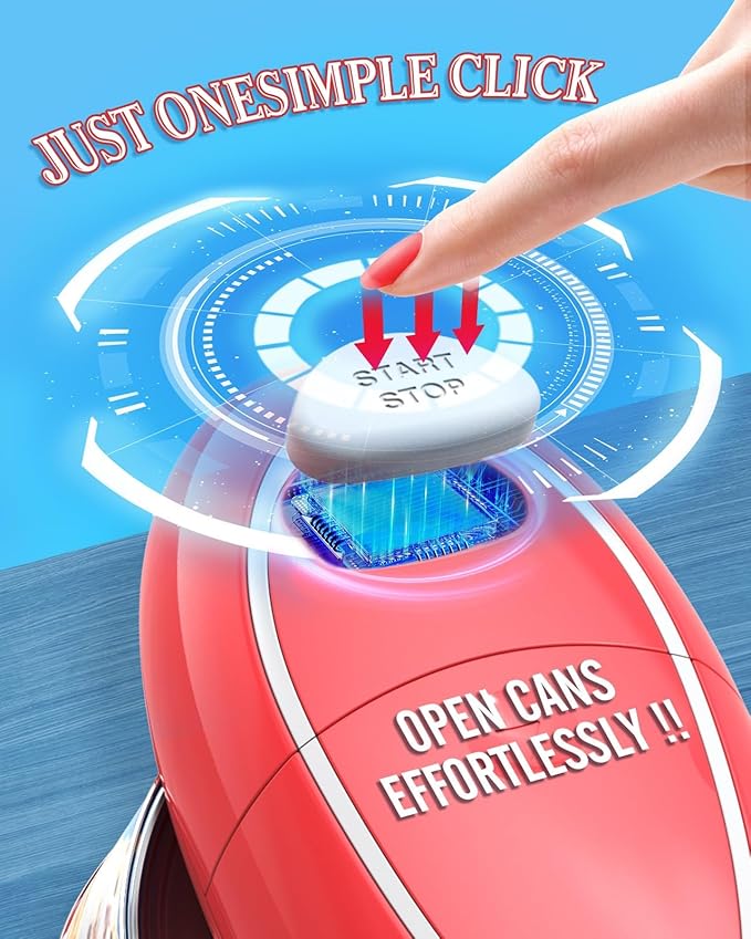 Electric Can Opener Easily Open All Can Sizes with Fast Speed & Smooth Edge, Food-Safe and Battery Operated Can Openers for Kitchen, Automatic Can Opener Hands Free for Weak Hands, Seniors (Red)