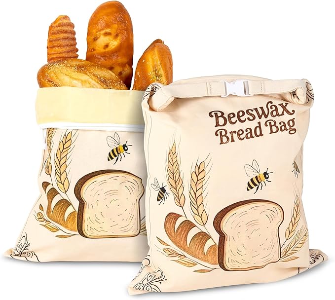 2 Pack Reusable Beeswax Bread Bags for Sourdough, 17inx13in Bread Bags for Homemade Bread, XL Natural Beewax Lined Bread Bag, Freezer Friendly Freshness Preservation for Food Storage
