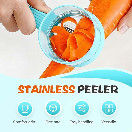 Peeling Knife With Storage Boxs, New with Box Storage Kitchen Special Fruit Peeler, Double sided Stainless Steel Peeler, Fruit Vegetable Peeler with Container (1PC Green)