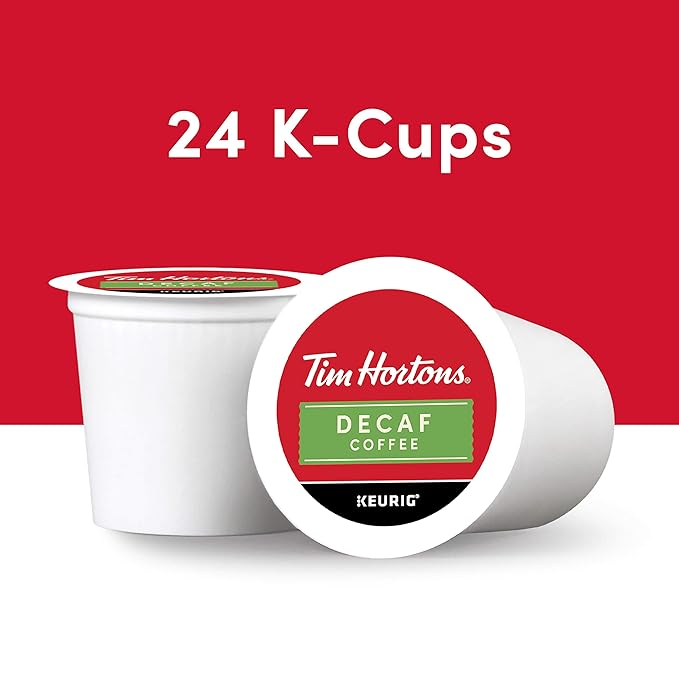 Tim Hortons Decaf Medium Roast Coffee, Single-Serve K-Cup Pods Compatible with Keurig Brewers, 96ct K-Cups, Red 24 Count (Pack of 4)