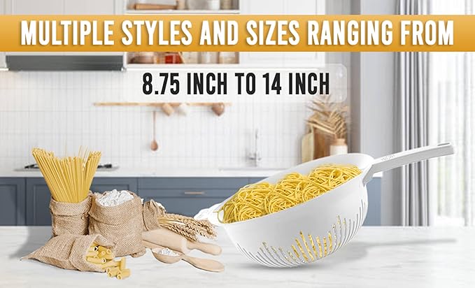 YBM HOME 9.75 Inch Plastic Strainer Colander with Long Handle – Made of Food Safe BPA-Free Plastic - Use for Pasta, Noodles, Spaghetti, Vegetables and More 31-1130-gray (1, Gray)