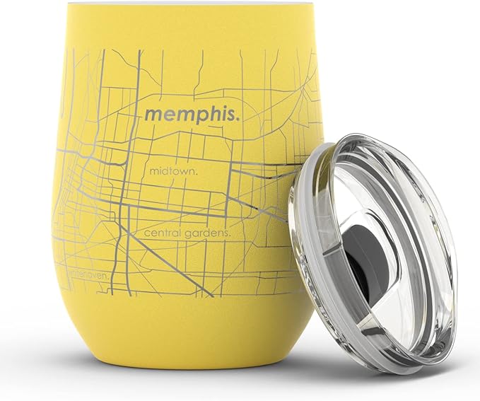 Well Told Engraved Memphis Tennessee Map Insulated Wine Tumbler, Etched Stainless Steel Cup (12 oz, Sunrise Yellow) City Map Insulated Tumbler, Custom Insulated Tumbler, Outdoor Drinkware