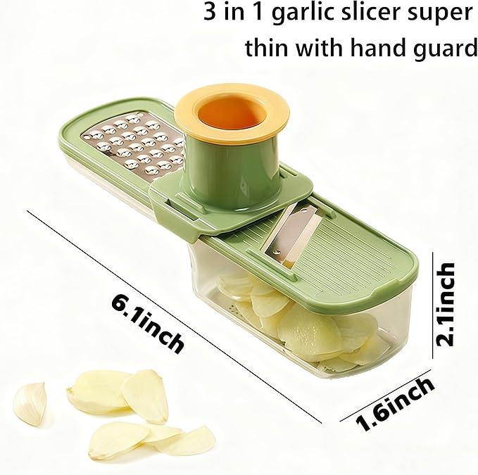 Multifunctional Garlic Grinder, 3 In 1 Garlic Slicer Super Thin for Garlics, Ginger, Garlics Grinder Mini Easy to Clean and Dishwasher Safe (white)