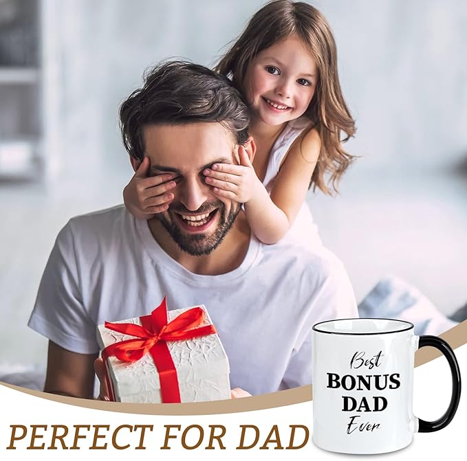 Bonus Dad Gifts, Best Bouns Dad Ever Coffee Mug, Fathers Day Gift Birthday Gift for Men Him Husband from Kids Wife, 11Oz