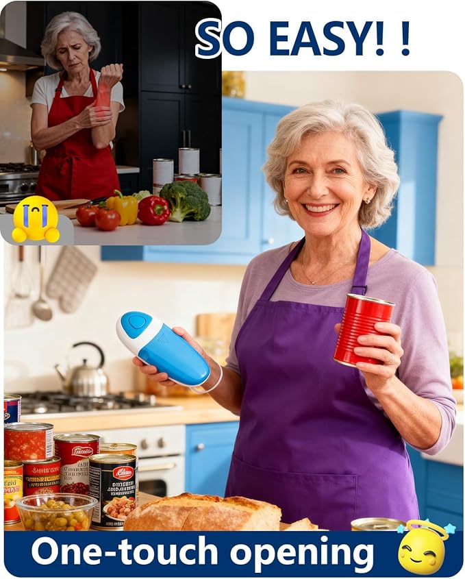 Electric Can Opener for Seniors Arthritis: Battery Operated, Hands free, Cordless, One Touch, Easy to Clean - Automatic Can Opener Smooth Edge with Powerful Motor for Kitchen by Befumly