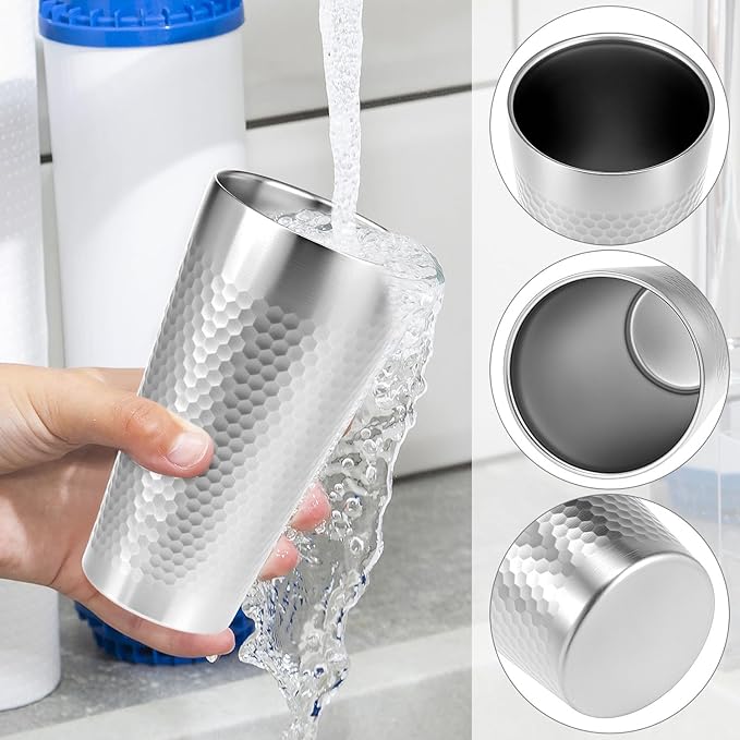 QWORK Stainless Steel Insulated Tumblers, 19 oz 4 Pack Stackable Water Tumblers, Double Wall Metal Cup, Diamond-Patterned