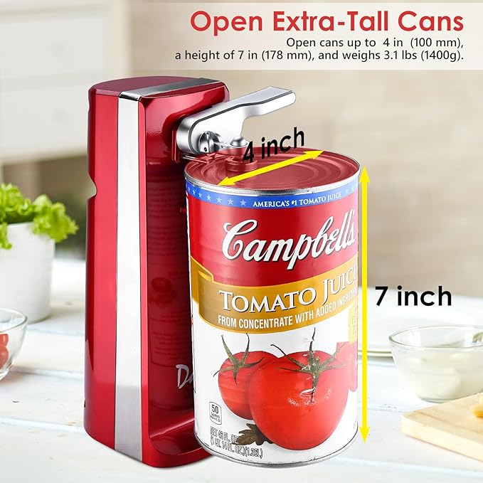 Davivy Electric Can Opener, One Touch Lid Opening, Removable Stainless Steel Cutter and 3-in-1 Design, with Sharpener and Bottle Opener, Red (Red)
