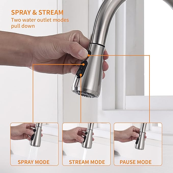 Touchless Kitchen Faucet with Pull Down Sprayer, Motion Sensor Kitchen Faucet with Kitchen Soap Dispenser, Single Kitchen Faucet High Arc Pull Out Faucet for Kitchen Sink RV，Brush Nickel
