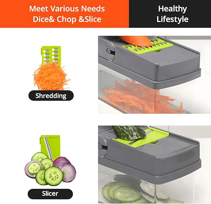 16-IN-1 Effortless Press-Handle Food Chopper with Thick ABS Container – Anti-Jam Design, Comfortable Grip, Veggie Cutter That Saves Your Wrists