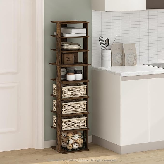 Furinno Turn-N-Tube Corner Shelf, 9-Tier Display Rack, Vertical Corner Storage Rack, Space Saving Organization and Storage, Entryway, Living Room, Closet, Amber Pine