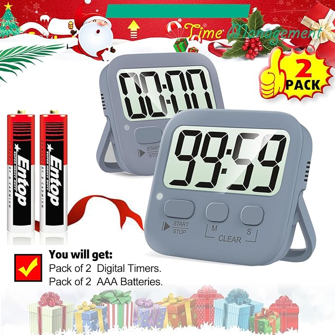 Antonki 2 Pack Digital Timer for Kids, Magnetic Countdown Kitchen Timers for Cooking, Egg, Classroom, Teacher, Exercise, Study, Oven - Battery Included