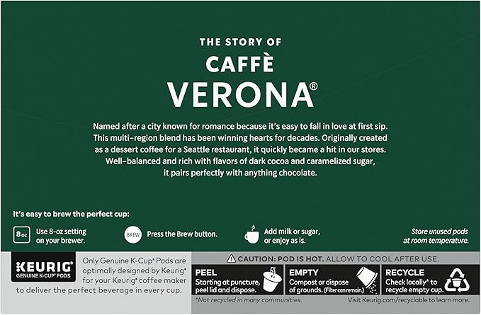 Starbucks K-Cup Coffee Pods, Dark Roast Hot or Iced Coffee, Caffè Verona, 60 Keurig Pods