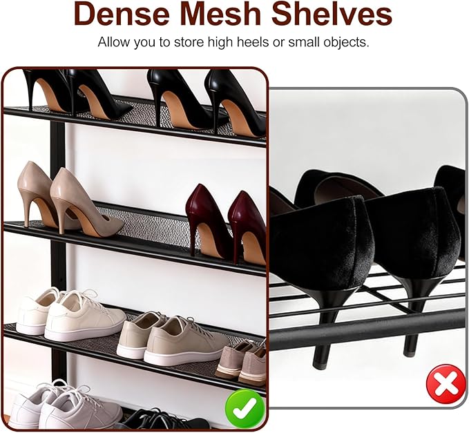 5-Tier Shoe Rack, Shoe Storage Shelf with 4 Metal Mesh Shelves, Shoe Rack Organizer for 15-20 Pairs, Durable and Stable, for Closet and Entryway, Brown and Black