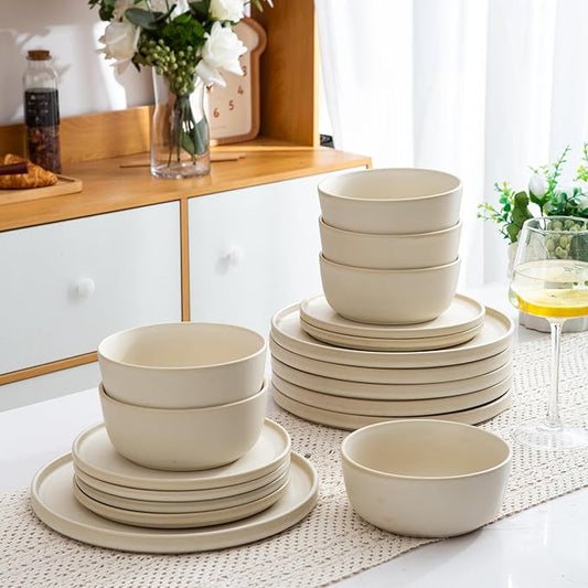 AmorArc Stoneware Dinnerware Sets for 6,Reactive Ceramic Plates and Bowls Set,Highly Chip and Crack Resistant | Dishwasher & Microwave Safe | Round Dishes Set Service for 6 (18pc)