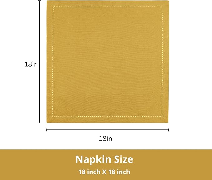 PurpleEssences Set of 12 Hemstitch Cloth Dinner Napkins 100% Cotton - Soft Durable Washable - Ideal for Wedding Christmas Holiday Winter - Perfect Everyday Use Table Linen 18x18 - Golden Yellow