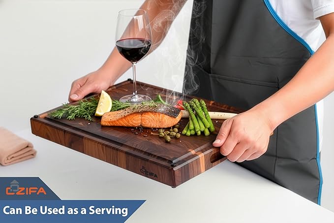 American Black Walnut Wood Cutting Board 20"x15"x2"(Large and Thick) for Kitchen with Juice Groove, Inner Handles, End Grain Butcher Block Finished with Linseed Oil, Beeswax, Lemon Oil, Giftbox