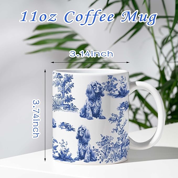 Cocker Spaniel Blue French Toile Mug, Cocker Spaniels Lover Gifts for Women, Blue Chinoiserie Toile Coffee Cup, Dog Lovers Tea Coffee Mug Birthday Gifts for Dog Owners