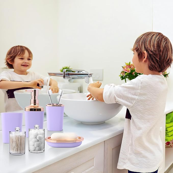 Bathroom Accessory Set–Bathroom Sets with Shower Curtain and Rugs, Non Slip Bathroom Rugs Super Absorbent, Light Purple Ombre Shower Curtain with Hooks, Lavender Bathroom Sets Complete for Home