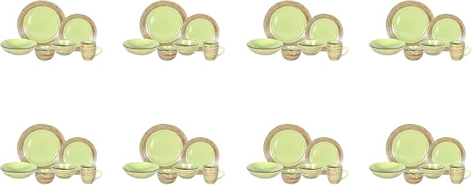 48 Piece Dinnerware Set, Ceramic Plates and Bowls Sets for 8, Microwave and Dishwasher Safe, Handcrafted Tree Bark Series Dish Set, Oak Forest/Dark Green