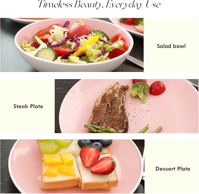 Stoneware Coupe Shape 16pc Dinnerware Set, Outside White + Inside Pink